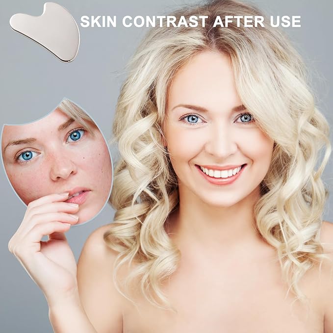 Face Roller and Gua Sha Facial Tool, Face Massage Roller for Wrinkles and Lifting, Guasha Stone Beauty Tools for Women to Reduce Puffiness and Improve Wrinkles of Neck & Eyes (Metallic)