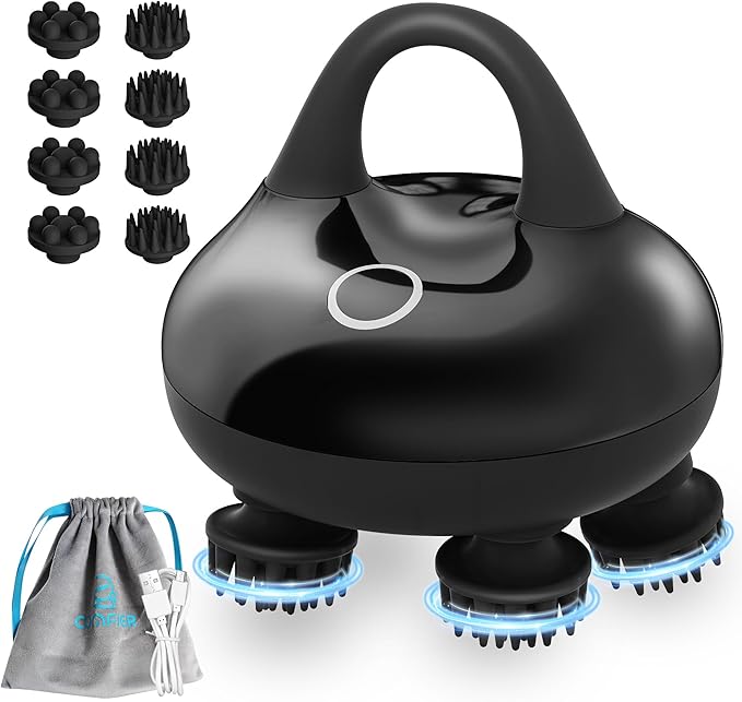 COMFIER Head Massager,Scalp Massage Hair Growth with 3 kneading Modes,Waterproof Body Massager for Stress Relief, Cat Massage(Black)