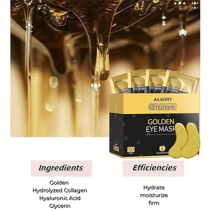 Under Eye Patches (30 Pairs) – 24K Gold Collagen Eye Masks for Puffy Eyes, Dark Circles, Bags, and Wrinkles – Soothes, Smooths, and Revitalizes Tired Skin