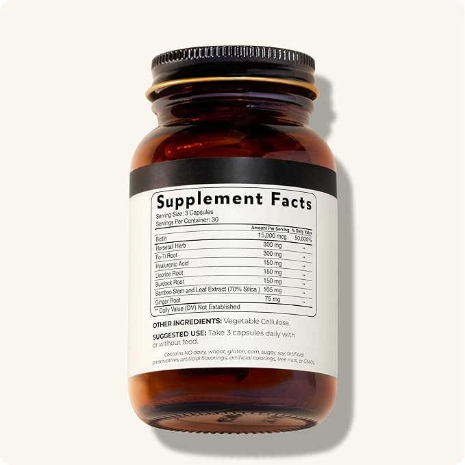 Blisque - Natural Beauty Supplement for Nail Strength, Hair Growth, and Skin Care | with Biotin & Hyaluronic Acid | Doctor Approved | Vegan and Non-GMO | 90 Capsules