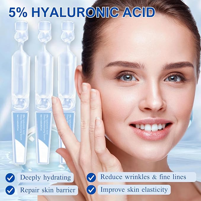 5% Hyaluronic Acid Serum Ultra-Hydrating Vials - Hyaluronic Acid Serum for Face - Face Ser um for Women Anti Aging - Single-Use Hyaluronic Ac id Tubes - Firm,Soothe,Nourish Ultra Hydrating (30pcs)