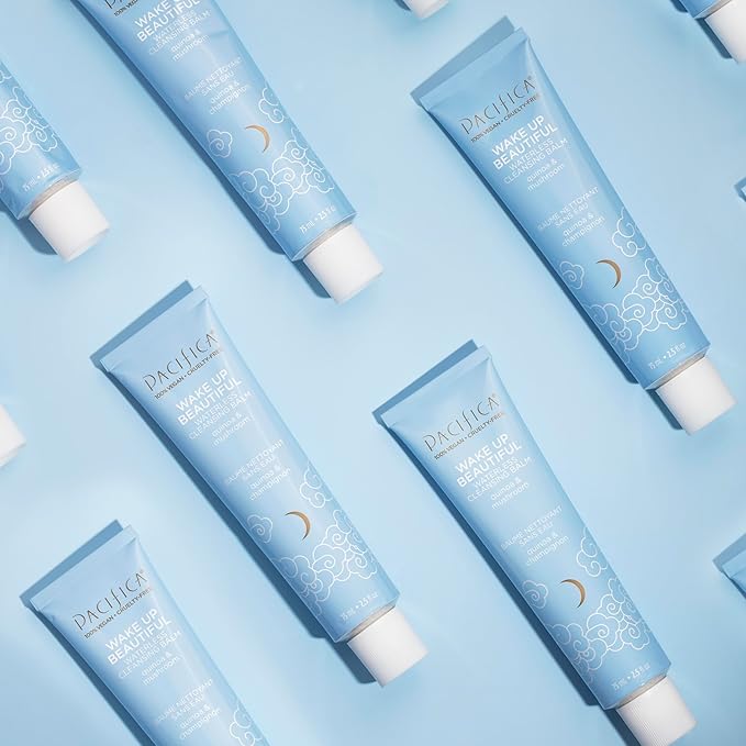 Pacifica Wake Up Beautiful Cleansing Balm & Makeup Remover - 2-in-1 Waterless Face Cleanser for Dry & Sensitive Skin, Hydrating No-Rinse Balm Dissolves Stubborn Makeup, 2.5oz