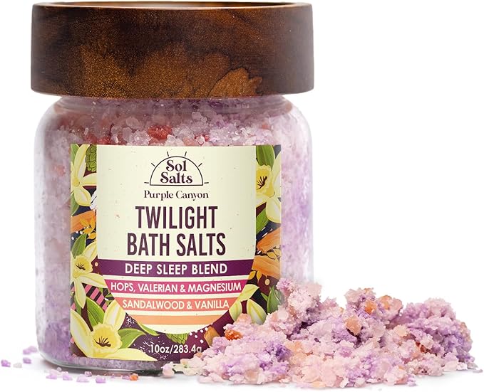 PURPLE CANYON SolSalts Twilight Deep Sleep Bath Salts 10oz | Magnesium-Infused Sandalwood & Vanilla Aromatherapy with Clay Crumbles