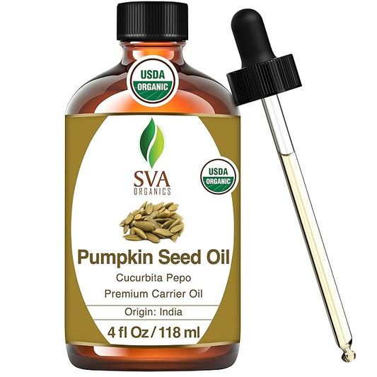 SVA Pumpkin Seed Oil Organic - 4 Fl Oz – 100% Natural Cold Pressed Organic Pumpkin oil - for Face, Skin Care, Hair Care, Scalp Massage & Body Massage – Carrier Oil with Dropper