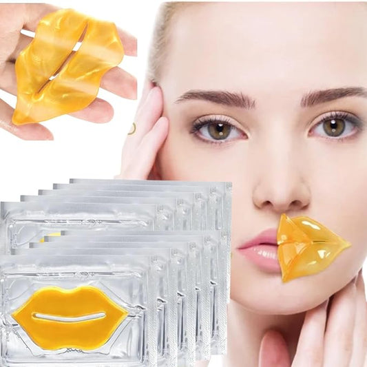24K Golden Hydrating Lip Mask Patches, Korean Skincare, Plumping Treatment, 30 Pieces (Golden)