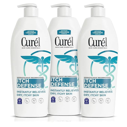 Curel Itch Defense Calming Body Lotion, Moisturizer for Dry, Itchy Skin, Body and Hand Lotion, with Advanced Ceramide Complex, Pro-Vitamin B5, Shea Butter, 13 Oz, Pack of 3