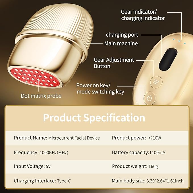 Microcurrent Facial Device for Face Lift and Tightening with Red Light Therapy and Warmth Facial Massager