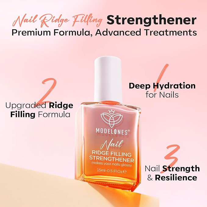 modelones Nail Strengthener Ridge Filler for Nails Repair Kits Jelly Nude Nail Polish for Thin Weak & Damaged Nails Hardener for Nail Protection, Nail Care, 15ml