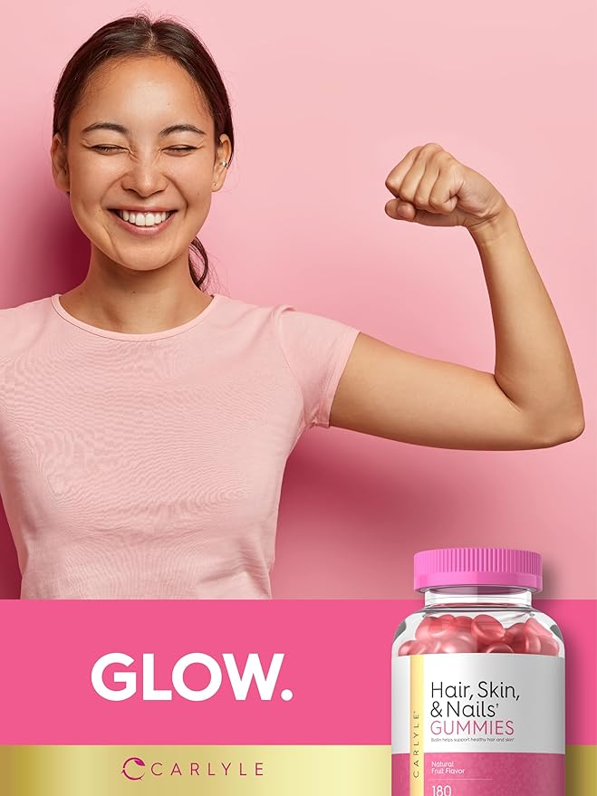 Carlyle Hair, Skin and Nails Gummies | 180 Count | Fruit Flavor Gummy Vitamins | with Biotin | Non-GMO, Gluten Free