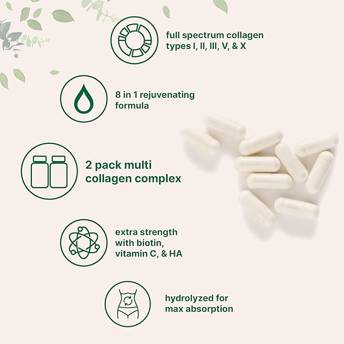 Micro Ingredients 2 Pack Multi Collagen Pills for Women & Men, 480 Capsules | Type I, II, III, V, X - Hydrolyzed Peptides with Biotin, Hyaluronic Acid & Vitamin C | Hair, Skin, Nail & Joint Support