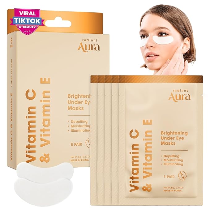 Under Eye Patches with Vitamin C & E - Dermatologist Tested Korean Eye Gel Patches for Puffy Eyes and Dark Circles - Hydrating Eye Gel Patches - Brightening Depuff Eye Patches - 5 Pairs