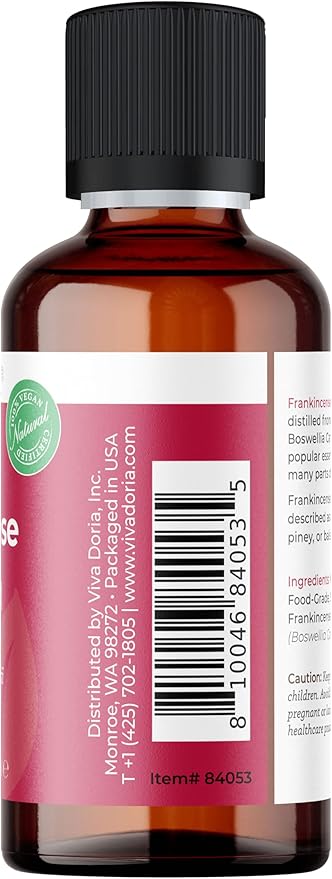 Viva Doria Frankincense Essential Oil, 100% Pure, Natural Essential Oil, Undiluted, for Aromatherapy | Food Grade, 30 mL (1 Fluid Ounce)