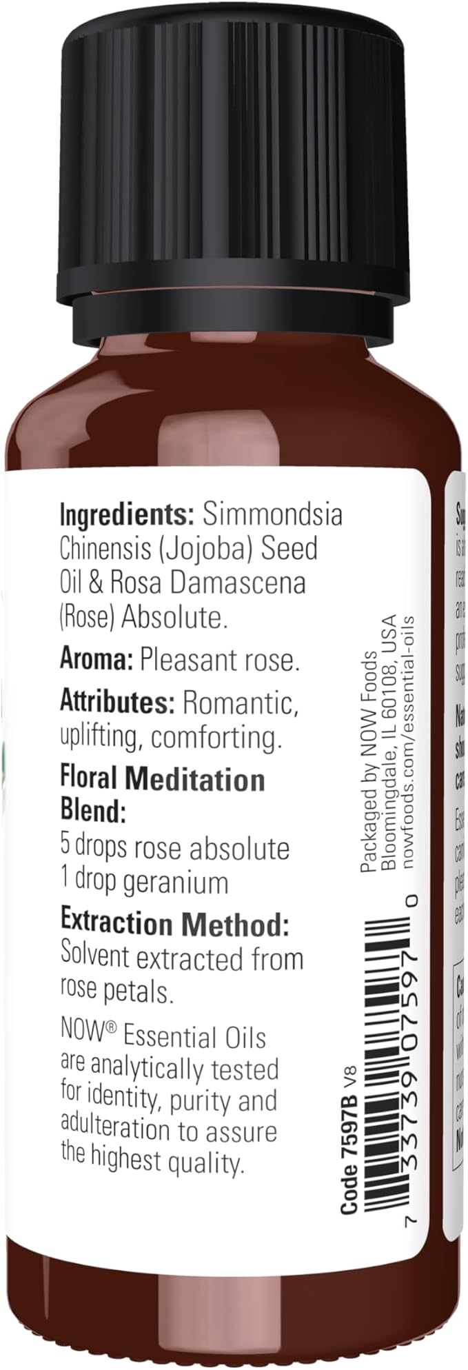 NOW Essential Oils, Rose Absolute, 5% Blend of Pure Rose Absolute Oil in Pure Jojoba Oil, Romantic Aromatherapy Scent, Vegan, Child Resistant Cap, 1-Ounce