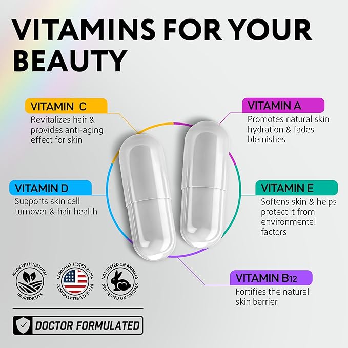 Biotin 10,000 mcg Supplement for Hair Growth with Collagen & Keratin for Hair Loss & Thinning Hair - Hair Skin and Nails Vitamins for Women & Men - Healthy Regrowth, Skin Glow & Nail Repair - 60 Caps