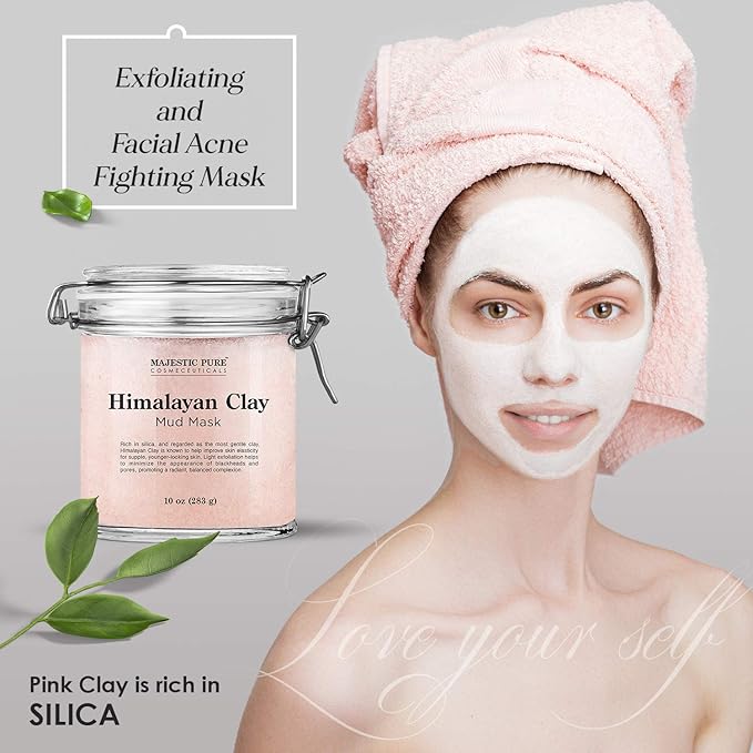 Majestic Pure Himalayan Clay Mud Mask for Face and Body Exfoliating and Facial Acne Fighting Mask - Reduces Appearance of Pores, 10 oz