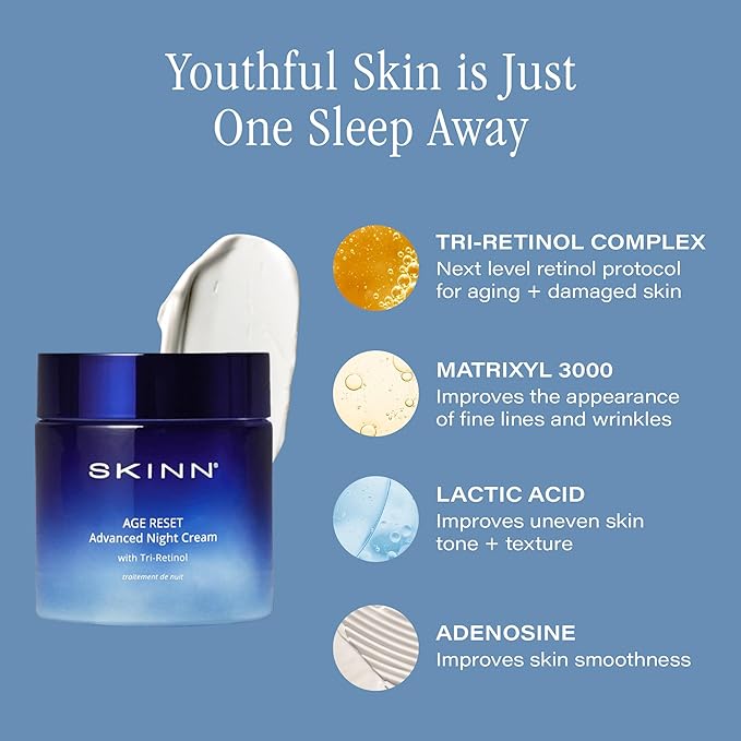 SKINN Advanced Night Cream for Face, 1.7 Fl Oz - Deep Wrinkle Cream for Women & Men for Fine Lines, Uneven Skin Tone & Sagging Skin - Facial Moisturizer Skin Care for Vibrant & Healthy-Looking Skin
