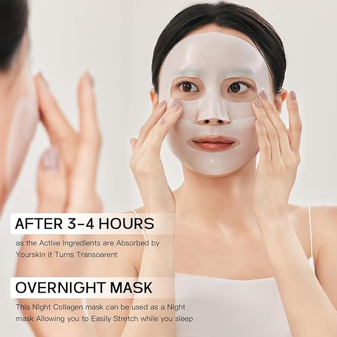 4 Pack Collagen Anti-Wrinkle Overnight Face Mask - Deep Hydrating & Lifting Sheet for Firming, Moisturizing, Reducing Fine Lines - Rejuvenating Collagen Facial Mask for All Skin Types