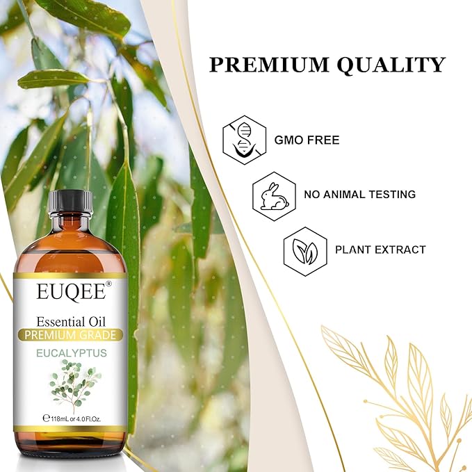 Eucalyptus Essential Oil 118ml Pure Eucalyptus Oil with Glass Dropper for Aromatherapy, Diffuser, Soap & Candle Making - 4Fl.Oz