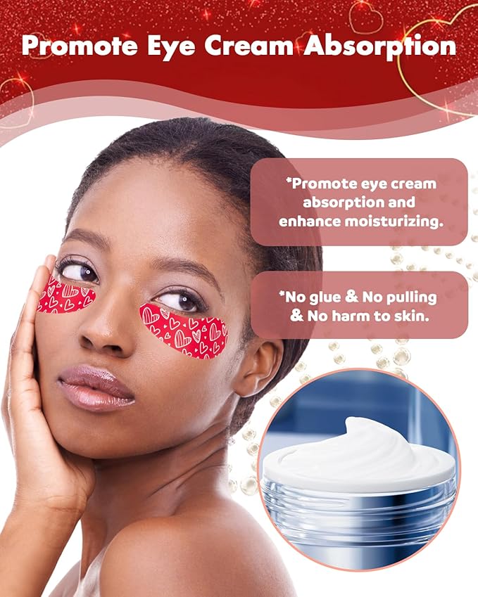 2 Pairs Reusable Under Eye Wrinkle Patches Silicone Mask, Plump Fine Lines & Wrinkles, with Metal Eye Cream Applicator, Tin Case, Valentine's Day Red