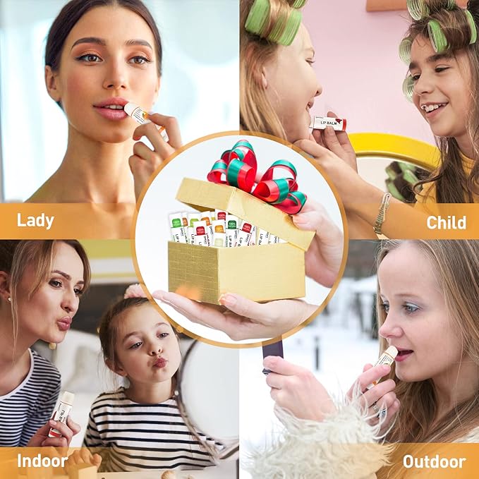 DMSKY 12 Pack Lip Balm, Natural Lip Balm Bulk with Vitamin E and Coconut Oil, Moisturizing Lip Balm for Chapped Lips, Bulk Lip Balm for Women-12 Flavors