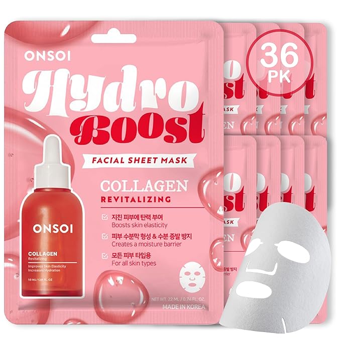 36PK ONSOI Hydro Boost Moisturizing Face Masks Skincare Korean Skin Care Facial Sheet Mask (36, 36PK Collagen)