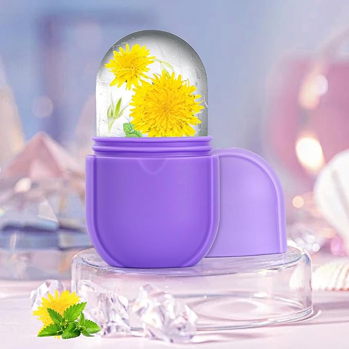 Ice Roller for Face and Eye, Upgrated Skin Care Tools, Ice Facial Cube, Gua Sha Face Massage, Silicone Ice Mold for Face Beauty (Purple)