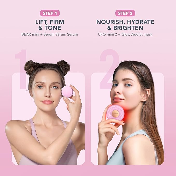 FOREO BEAR mini Microcurrent Facial Device + UFO mini 2 Face Mask Treatment + SERUM 1 fl. oz. + 6 UFO Power Activated Masks Skin Supremes Holiday Set