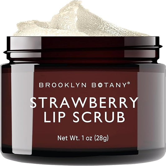 Brooklyn Botany Lip Scrub Exfoliator 1 oz – Lip Moisturizer for Dry Lips and Chapped Lips – Gentle Lip Exfoliator for Smooth and Brighter Lips – Strawberry Flavor
