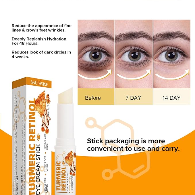 2 PCS Turmeric Retinol Eye Stick,Eye Balm Stick Hydrating for Dark Circle,Wrinkles,Visible Results in 3-4 Weeks,Anti Aging Under Eye,Retinol Eye Cream For Puffiness and Bags Reduces Fine Lines