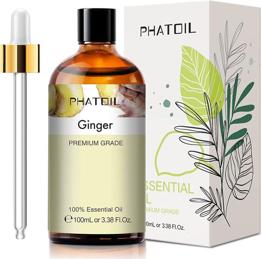 Ginger 3.38fl.oz Essential Oil, PHATOIL Pure Aromatherapy Oils for Diffuser, Humidifier, Perfect for DIY Soap, Candle, Bath Bombs Making(100ml)