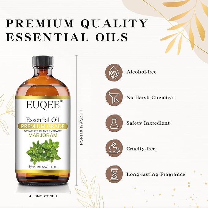 Marjoram Essential Oil 118 ml Large Bottle Premium Marjoram Oil with Glass Dropper Great for Diffusers, Soap Candle Making - 4 oz