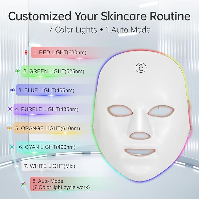 Red Light Mask for Face, 7 Color Red Light Facial Masks, At-Home Facial Care Device, Portable, Cordless, and Rechargeable
