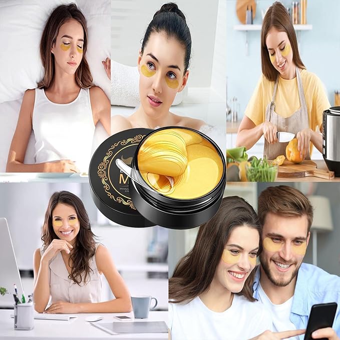 Under Eye Patches, Eye Mask, Eye Patches for Puffy Eyes and Dark Circles Reduce Eye Bags Fine Lines Smooth Wrinkle, Anti-Aging,Hydrating, 24K Gold Eye Skin care Pads with Collagen (60PCS) Black