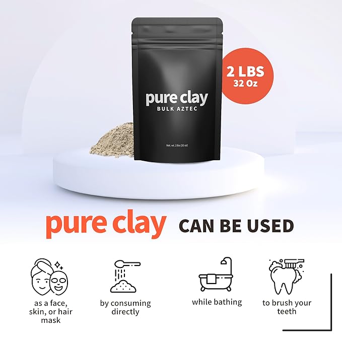 Organic Calcium Bentonite Clay Powder Bulk Bag (32oz), Aztec Drink Powder, Food Grade, Full Body Mask, Indian Healing Clay