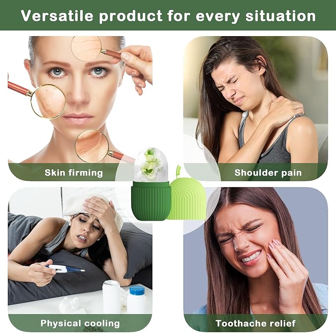 XHJRI Ice Roller Massager for Face, Eyes and Neck - Naturally Condition Skin, De-Puff Eye Bags, Reduce Migraine Pain - Reusable Silicone Ice Mold (Green)