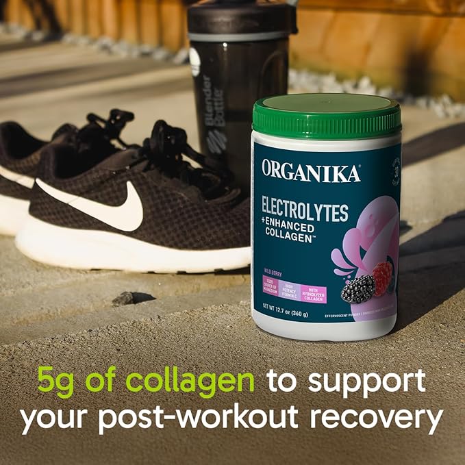 Organikа Electrolytes with Enhanced Collagen Powder for Women & Men - 360g - Wild Berry-Flavored Effervescent Electrolyte & Collagen Drink Mix - Deep Hydration, Mobility, Skin, Hair, & Nails