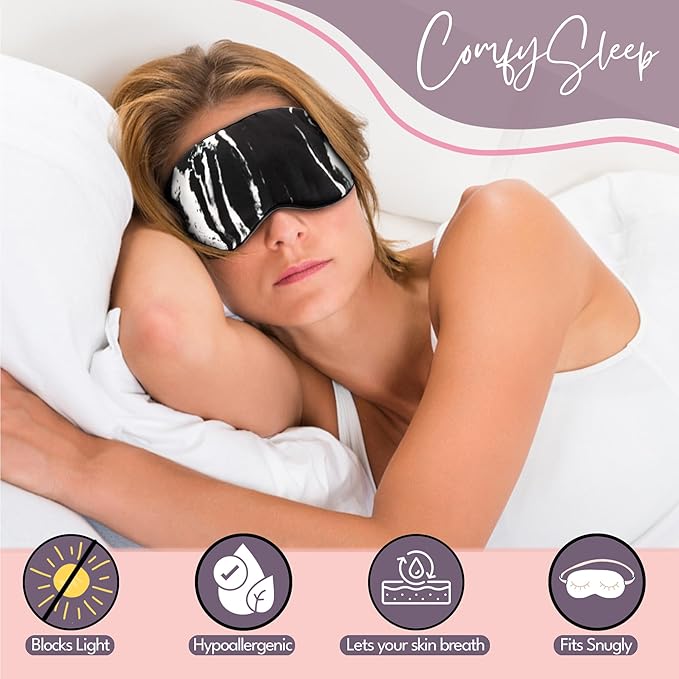 Celestial Silk Mulberry Silk Sleep Eye Mask with Adjustable Elastic Strap (Normal - Adjustable, Black Marble)