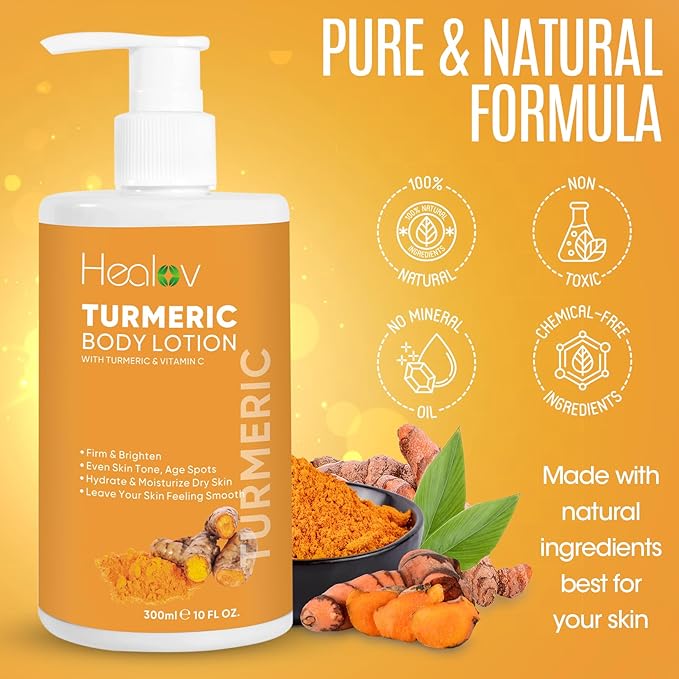 Turmeric Lotion for Spots - Natural Turmeric Skin Brightening Cream for Face & Body - Cleanse Skin, Fight Acne, Even Tone, Clear Scars, Sun Damage, & Discoloration - with Vitamin C