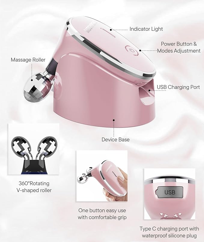 Microcurrent-Facial-Device, Microcurrent Facial Massager, Face Roller Face Massager for Skin Care at Home, Rose Gold