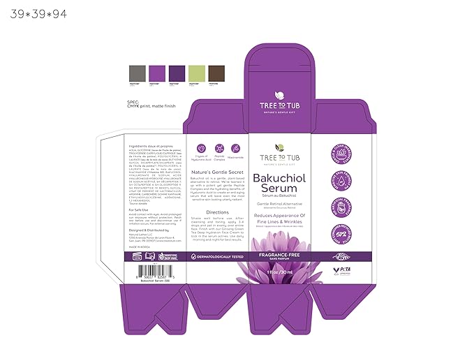 Tree To Tub Bakuchiol Face Serum - Gentle Hydrating Retinol Serum for Face with Hyaluronic Acid & Peptides for All Skin Types