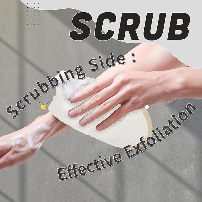 myHomeBody Dual-Textured Exfoliating Washcloth with Soft and Scrubbing Side, Body Exfoliation Scrubber for Bath, Shower, Durable 3 Layer Construction, Ivory, Set of 3
