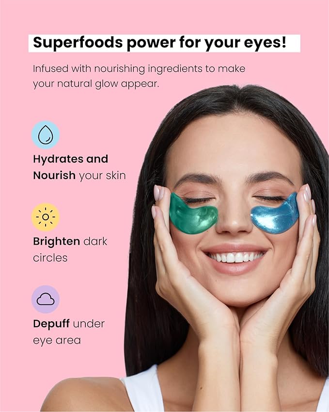 PLANTIFIQUE Superfood Under Eye Patches – 36 Pairs with Hyaluronic Acid for Dark Circles & Puffy Eyes – Anti-Aging Skincare Gel Mask, Gift for Women & Men