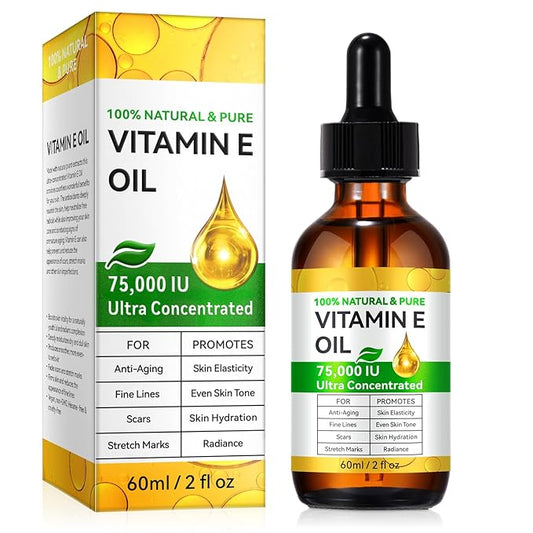 Pure Vitamin E Oil, 75,000 IU - Scar Repair, Hydrates & Promotes Skin Elasticity, 2 Fl Oz for Face & Body, Natural Solution for Wrinkles, Stretch Marks, and Even Tone