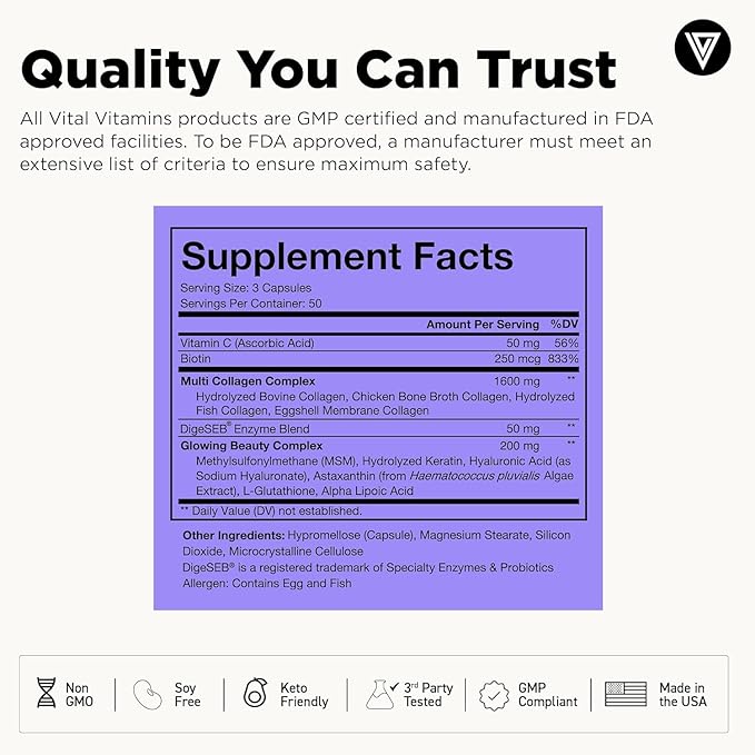 Vital Vitamins Multi Collagen Plus (2-Pack) - with Biotin, Hyaluronic Acid, Vitamin C - Type I, II, III, V, X - for Women & Men - Hair, Skin, Nails Beauty Complex - 300 Capsules