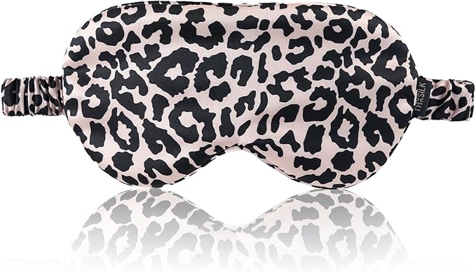 THXSILK Sleep Mask 100% 19 Momme Pure Mulberry Silk Super Smooth Cooling Decorative Sleep Eye Mask Blackout Eye Cover with Wide Head Strap, Leopard-Pink