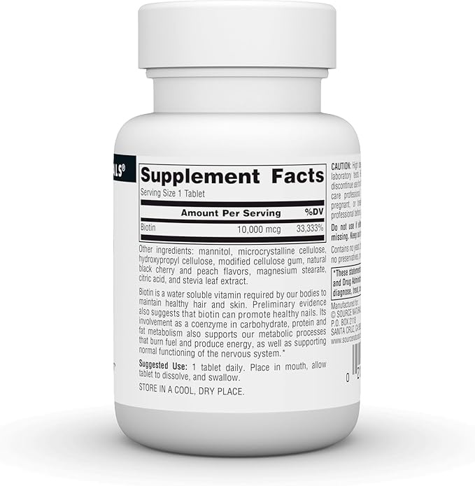 Source Naturals Biotin Fast Melt, Hair Skin and Nail Support*, 10,000 mg - 60 Fast Melt Tablets
