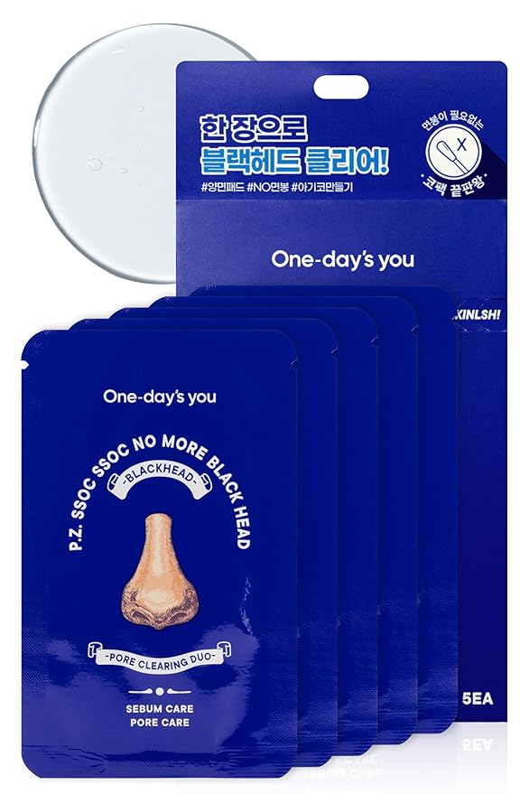 One-day's you P.Z SSOC SSOC No More Blackhead Nose Strips Sebum & Pore Care | Hypoallergenic Korean Nose Mask Blackhead Remover Clogged Pore Tightening Skin Care w/Centella Asiatica (0.07 oz, 5 EA)