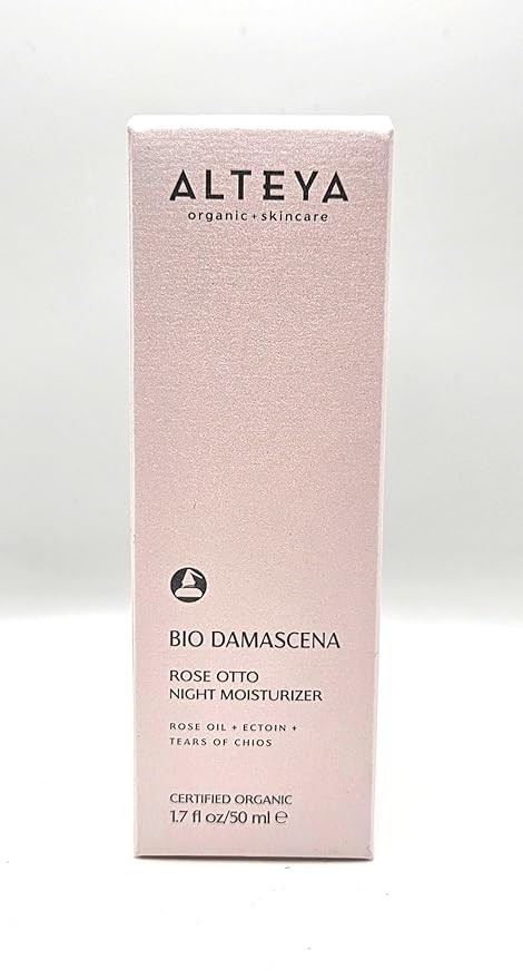 Alteya Organics Night Moisturizer Certified Organic Skin Care 1.7 Fl Oz/50 mL Bio Damascena Award-Winning Face Cream With Organic Bulgarian Rose Oil Hydrating, Toning and Rejuvenating