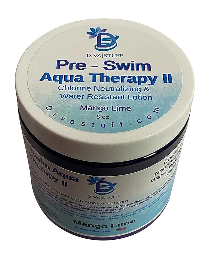 Diva Stuff Pre-Swim Aqua Therapy Chlorine Neutralizing Body Lotion, Protects Skin From Chlorine and Salt Water (Mango Lime Water Resistant)