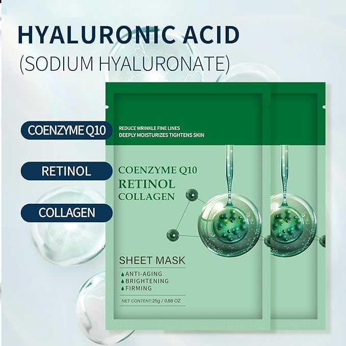 Collagen Face Sheet Mask Anti Aging Skin Care Mask Sheets Collagen Sheets Pack With Retinol Sheet Facial Masks Bulk for Women Face Masks Beauty Gifts for Women Fine Lines Wrinkle 10 Pack
